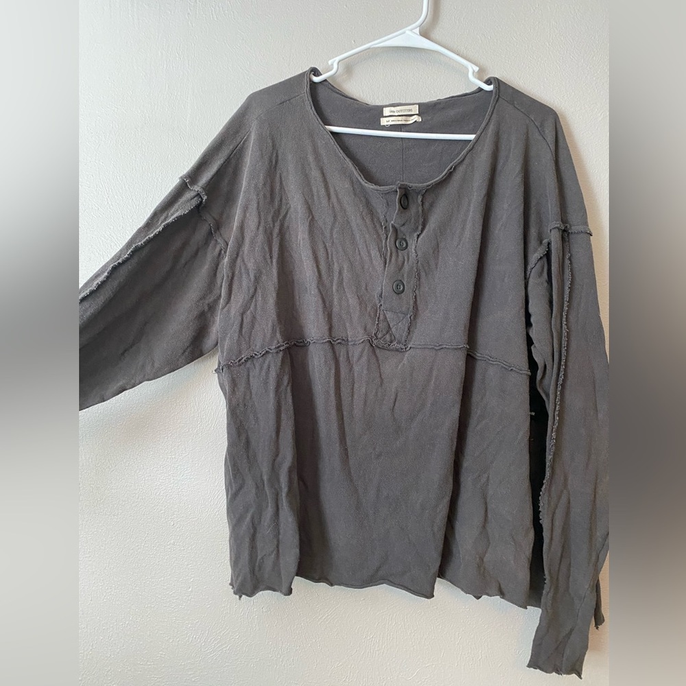 UO Black Seamed Tunic Button Up Shirt with Side Slits size small